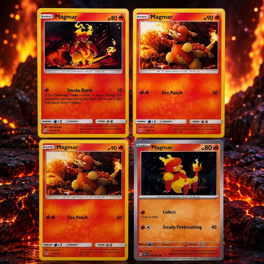 Pokémon Magmar 4 Card Lot Burning Shadows Hidden Fates Paldean Fates Fire